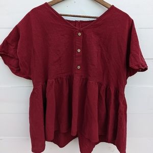 Shein Red Peplum Button Blouse